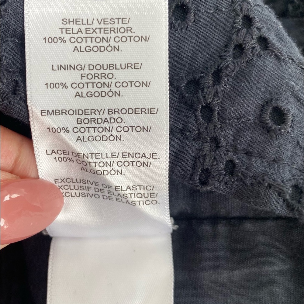 Lucky Brand Women Medium Black Eyelet Lace Sweetheart Crop Smocked Feminine Top - Picture 5 of 10